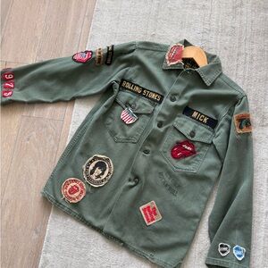 MadeWorn Olive Green Military Jacket with Rolling Stones Patches